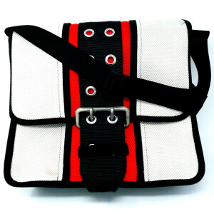UNIKAT Messenger-Tasche weiß/rot/weiß aus...