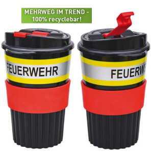 Mehrweg-Kaffeebecher 2go Feuerwehr-Hupfstyle | 100% recyclebar | 350 ml | BACKDRA