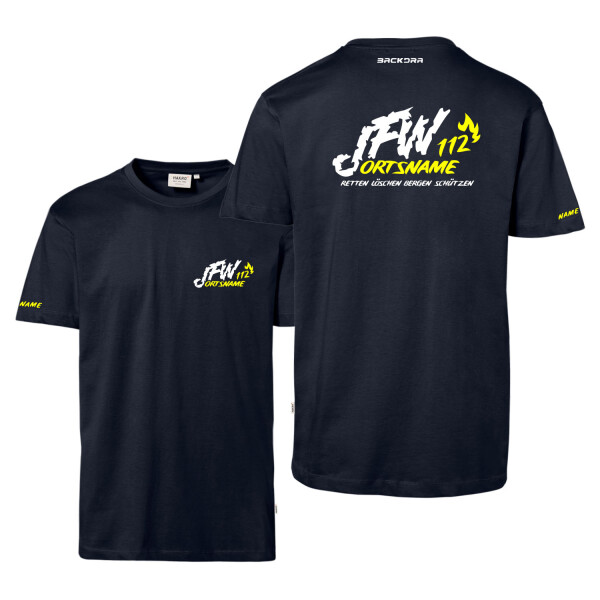 T-Shirt Männer | HAKRO 292 | Jugendfeuerwehr JFW 112 Flamme mit Ortsname | BACKDRA