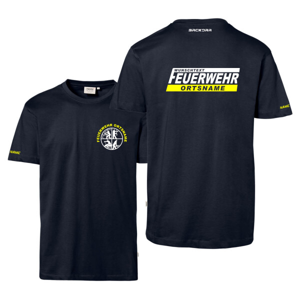 T-Shirt Männer | HAKRO 292 | Feuerwehrsignet mit Ortsname im Balken + Wunschtext