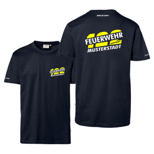 T-Shirt Männer | HAKRO 292 | Feuerwehr zweigeteilte Notrufnummer Österreich 122 mit Ortsname