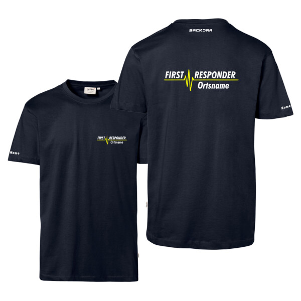 T-Shirt Männer | HAKRO 292 | First Responder mit Ortsname und langer EKG-Linie