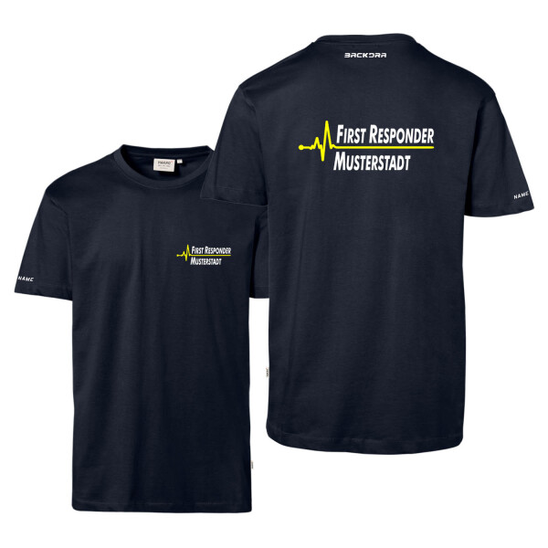 T-Shirt Männer | HAKRO 292 | First Responder mit Ortsname und EKG-Linie Pointer | BACKDRA