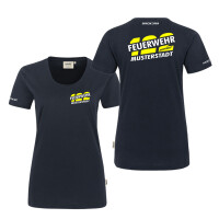 T-Shirt Frauen | HAKRO 127 | Feuerwehr zweigeteilte Notrufnummer Österreich 122 mit Ortsname