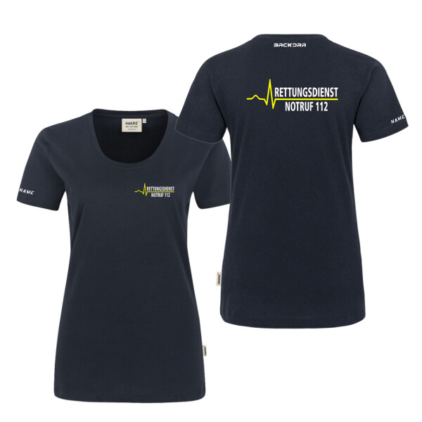 T-Shirt Frauen | HAKRO 127 | Rettungsdienst EKG-Linie Wunschtext mit Notrufnummer