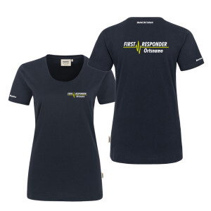 T-Shirt Frauen | HAKRO 127 | First Responder mit Ortsname und langer EKG-Linie | BACKDRA