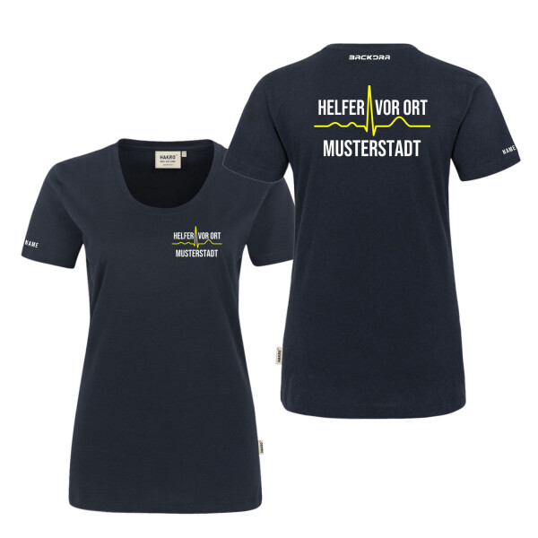 T-Shirt Frauen | HAKRO 127 | Helfer vor Ort mit Ortsname und EKG-Linie upline