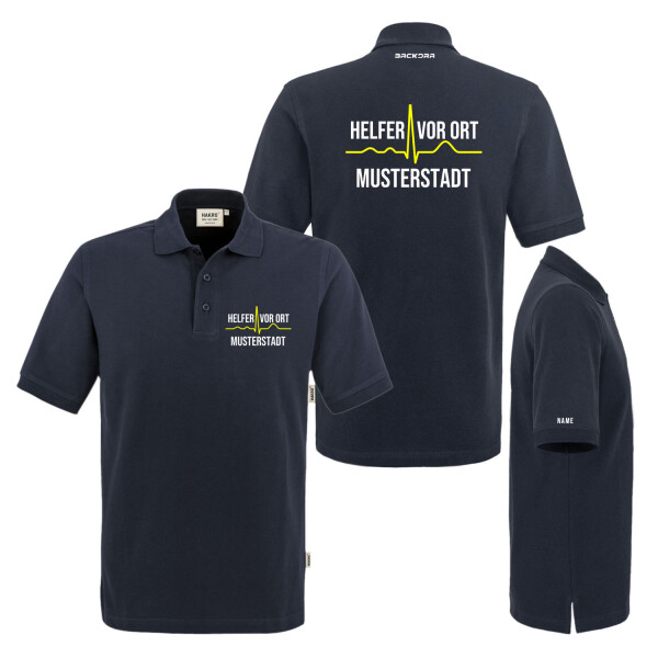 Poloshirt Männer | HAKRO 810 | Helfer vor Ort mit Ortsname und EKG-Linie upline