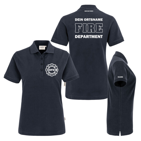 Poloshirt Frauen | HAKRO 110 | Feuerwehr Fire Department mit Ortsname | BACKDRA