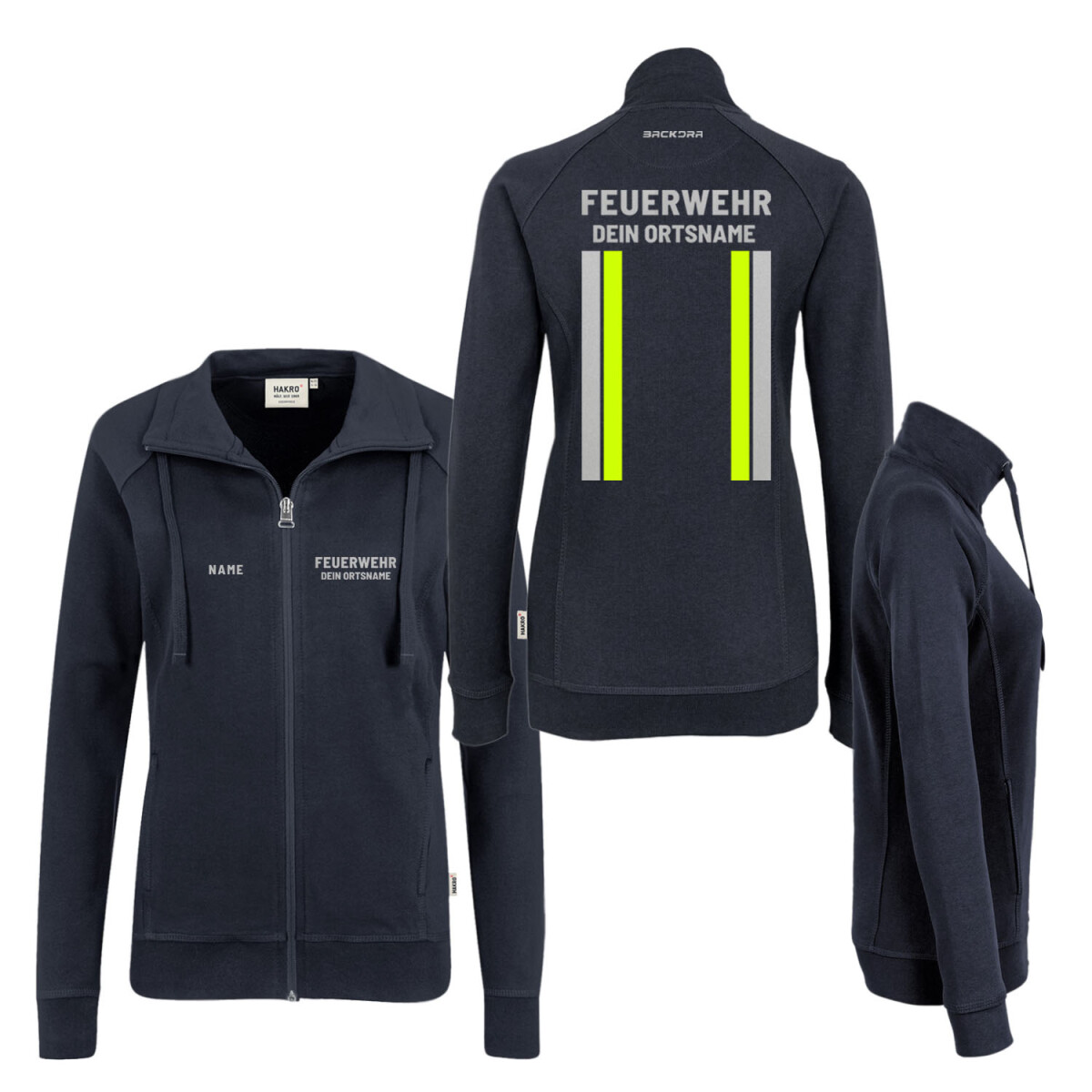 Sweatjacke Frauen | HAKRO 406 | Feuerwehr mit Ortsname...