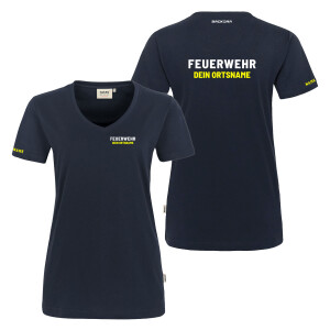 T-Shirt V-Neck Frauen Mikralinar | HAKRO 181 | Feuerwehr mit Ortsname | EIN Team