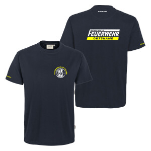 T-Shirt Männer Mikralinar | HAKRO 281 | Feuerwehrsignet mit Ortsname im Balken + Wunschtext