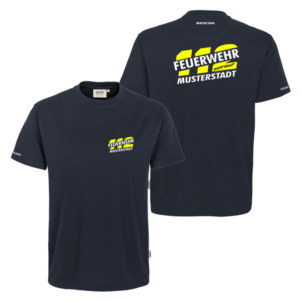 T-Shirt Männer Mikralinar | HAKRO 281 | Feuerwehr zweigeteilte Notrufnummer 112 mit Ortsname | BACKDRA