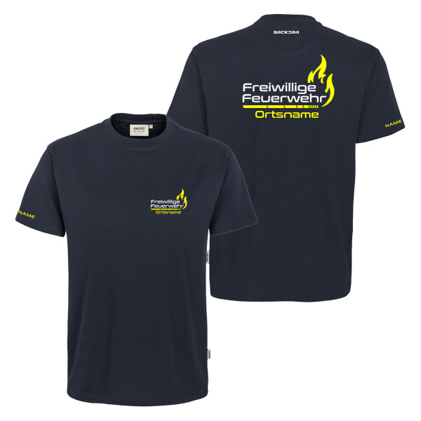 T-Shirt Männer Mikralinar | HAKRO 281 | Feuerwehr mit Ortsname große Flamme | BACKDRA