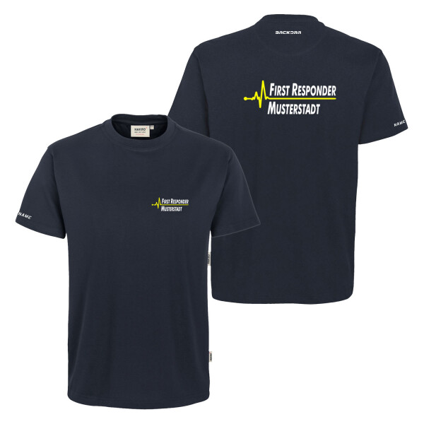 T-Shirt Männer Mikralinar | HAKRO 281 | First Responder mit Ortsname und EKG-Linie Pointer | BACKDRA