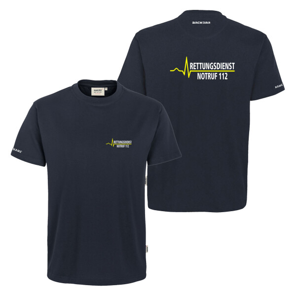 T-Shirt Männer Mikralinar | HAKRO 281 | Rettungsdienst EKG-Linie Wunschtext mit Notrufnummer | BACKDRA