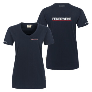 T-Shirt V-Neck Frauen Mikralinar | HAKRO 181 | Feuerwehr + Balken BaWü | BACKDRA