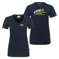 T-Shirt V-Neck Frauen Mikralinar | HAKRO 181 | Kinderfeuerwehr KFW 112, Wunschtext, Flamme mit Ortsname | BACKDRA
