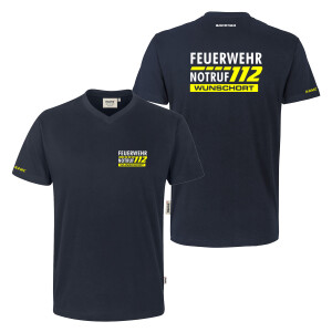 T-Shirt V-Neck Männer | HAKRO 226 | Feuerwehr Notruf...