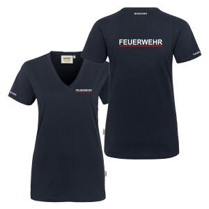 T-Shirt V-Neck Frauen | HAKRO 126 | Feuerwehr + Balken...