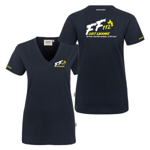 T-Shirt V-Neck Frauen | HAKRO 126 | Feuerwehr 112 Flamme...