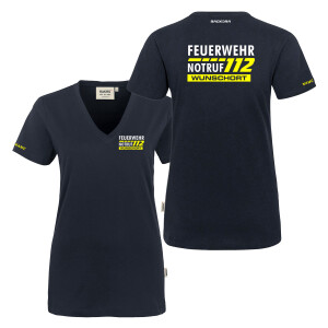 T-Shirt V-Neck Frauen | HAKRO 126 | Feuerwehr Notruf 112...