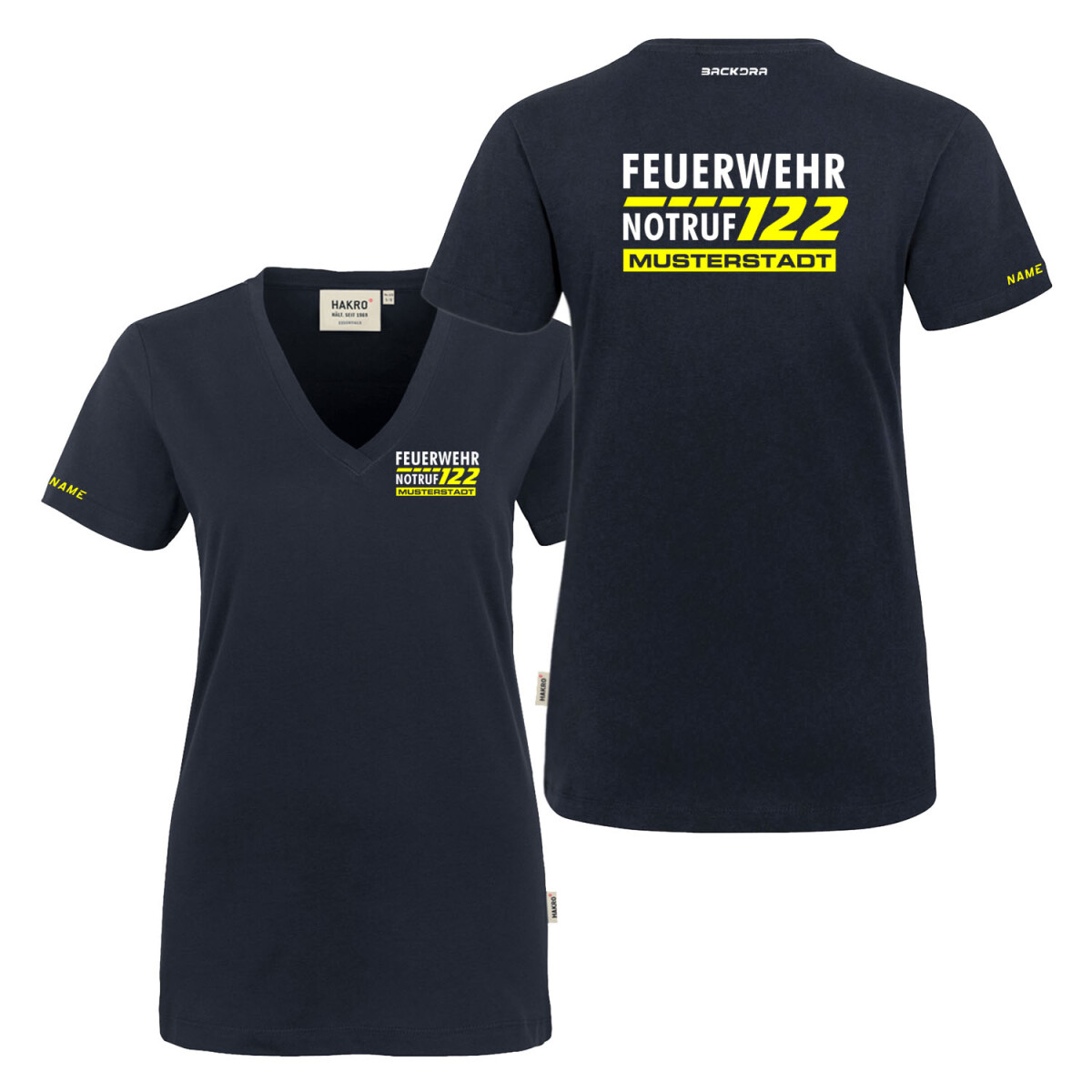 T-Shirt V-Neck Frauen | HAKRO 126 | Feuerwehr Notruf...