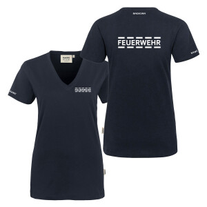 T-Shirt V-Neck Frauen | HAKRO 126 | Feuerwehr Stripes |...