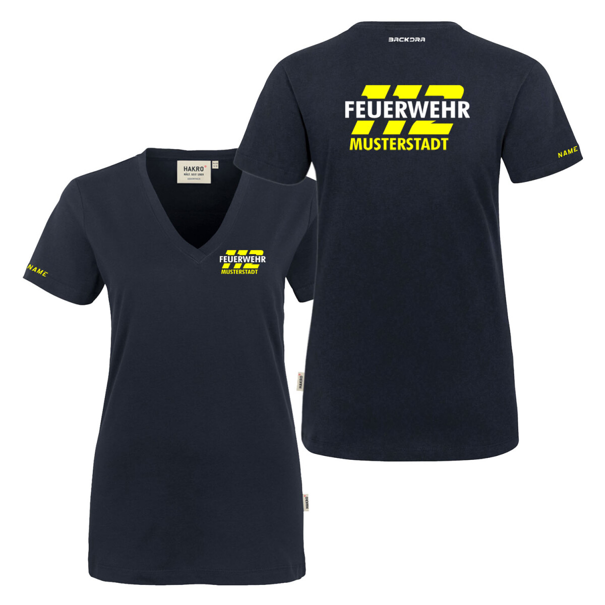 T-Shirt V-Neck Frauen | HAKRO 126 | Feuerwehr 112 crossed...