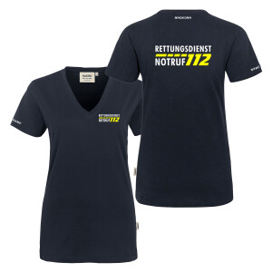 T-Shirt V-Neck Frauen | HAKRO 126 | Rettungsdienst Notruf...
