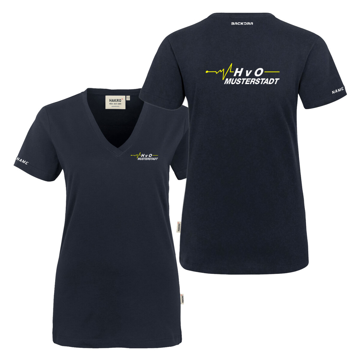 T-Shirt V-Neck Frauen | HAKRO 126 | HvO mit Ortsname und...