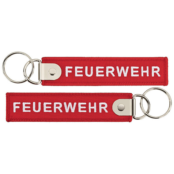 Feuerwehr Schlüsselanhänger rot mit verstärkter Metallplatte und Schlüsselring | BACKDRA