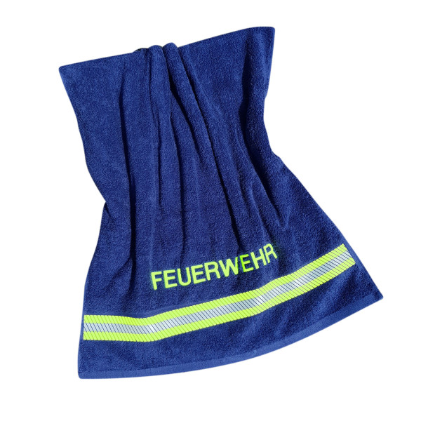 Premium Duschtuch Feuerwehr blau mit 2 Reflexstreifen