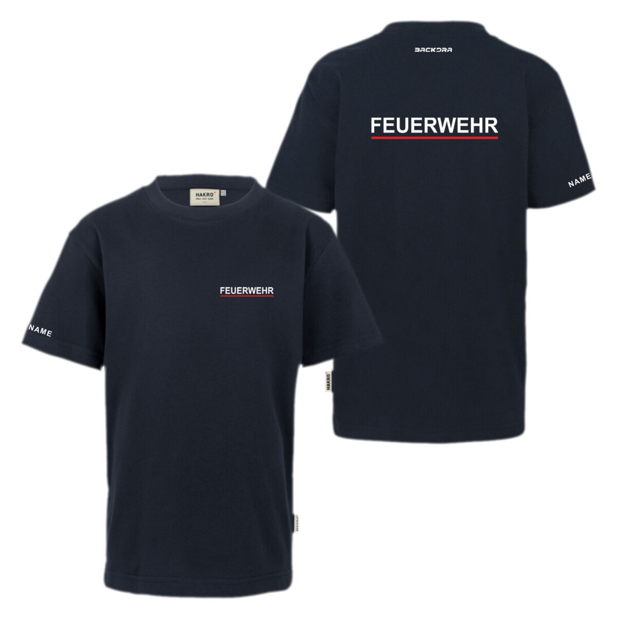 T-Shirt Kinder | HAKRO 210 | Feuerwehr + Balken BaWü...