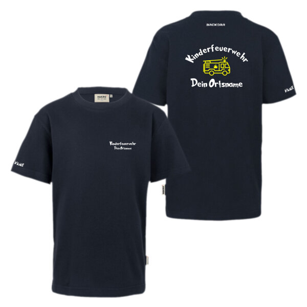 T-Shirt Kinder | HAKRO 210 | Kinderfeuerwehr mit Ortsname Feuerwehrauto | BACKDRA