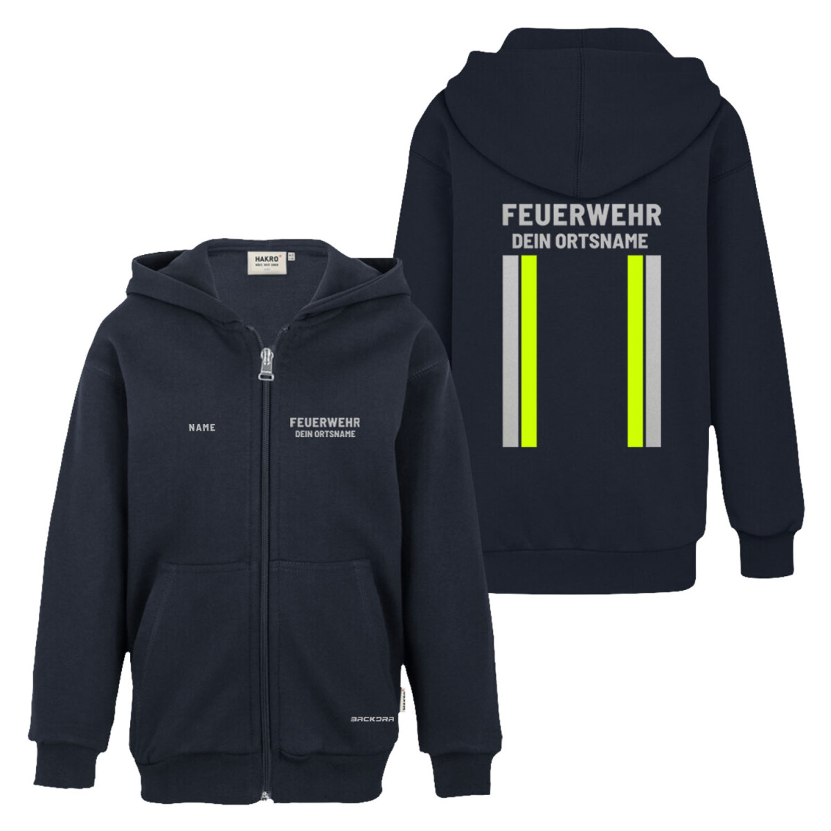 Kapuzenjacke Kinder | HAKRO 620 | Feuerwehr mit Ortsname...