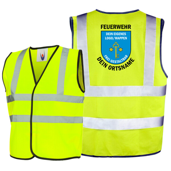 Warnweste - Sicherheitsweste EN471 | Dein Ortswappen Feuerwehr mit Ortsname - Modell Uhrsleben | BACKDRA