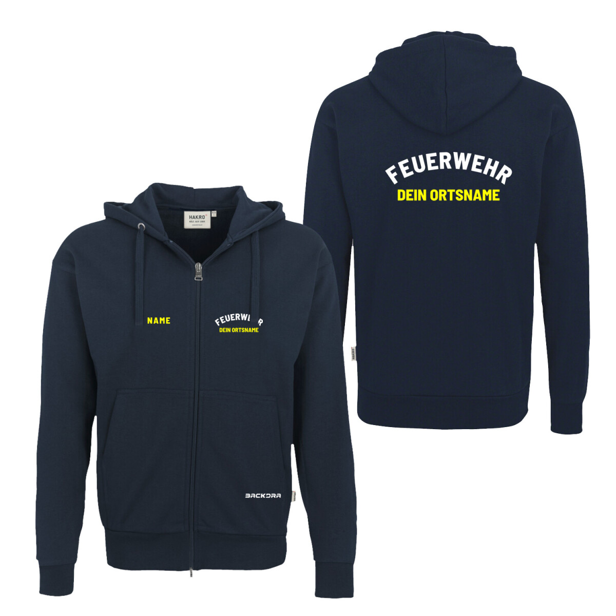Kapuzenjacke unisex | HAKRO 605 | Feuerwehr mit Ortsname...