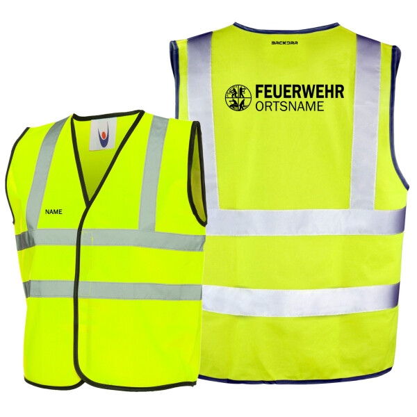 Warnweste - Sicherheitsweste EN471 | Feuerwehr mit Ortsname Signet Modell Freiwald | BACKDRA