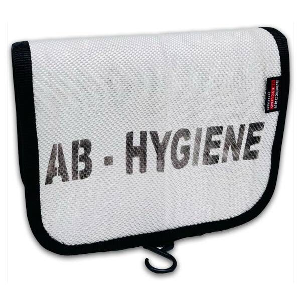 UNIKAT Kulturbeutel AB-Hygiene - Waschbeutel weiß aus Feuerwehrschlauch - Upcycling | BACKDRA