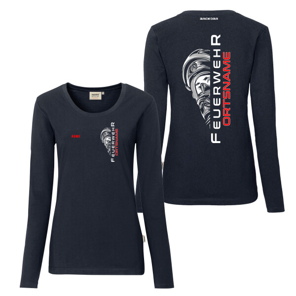 Feuerwehr Langarm Shirt Frauen Mikralinar | Feuer aus | HAKRO 179 | BACKDRA
