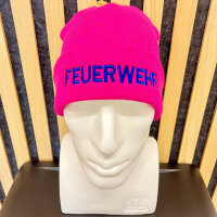 Kinder Wintermütze bright magenta bestickt Feuerwehr...